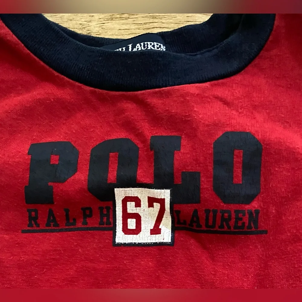 Vintage Ralph Lauren Infant Sz S‎ (3-6m) Red/Navy Cotton Jersey Graphic Shortall